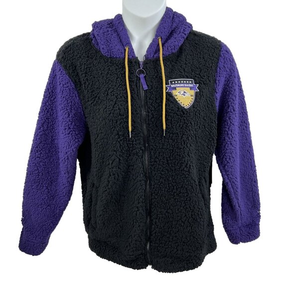 NFL Team Apparel NWT Baltimore Ravens M/L Sherpa Fleece Shacket Black Full Zip - Picture 1 of 16